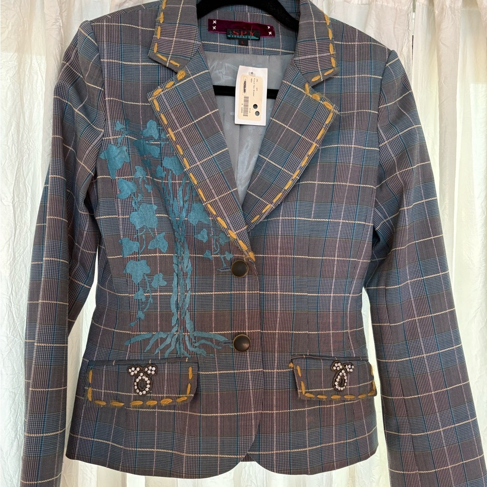 SPY Blue Plaid Blazer with Yellow Accents